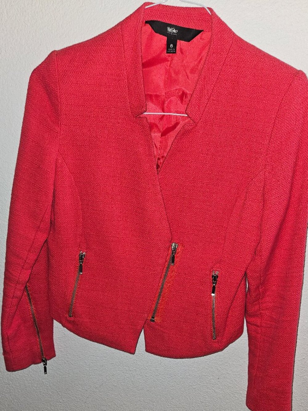 Mossimo Jacket Womens Size 6 Red Textured Moto Blazer Zip Front {930-5}